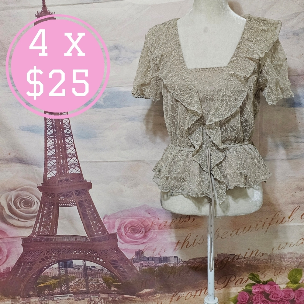 June & Hudson Lace Ruffle Blouse - Cream. Sz L
